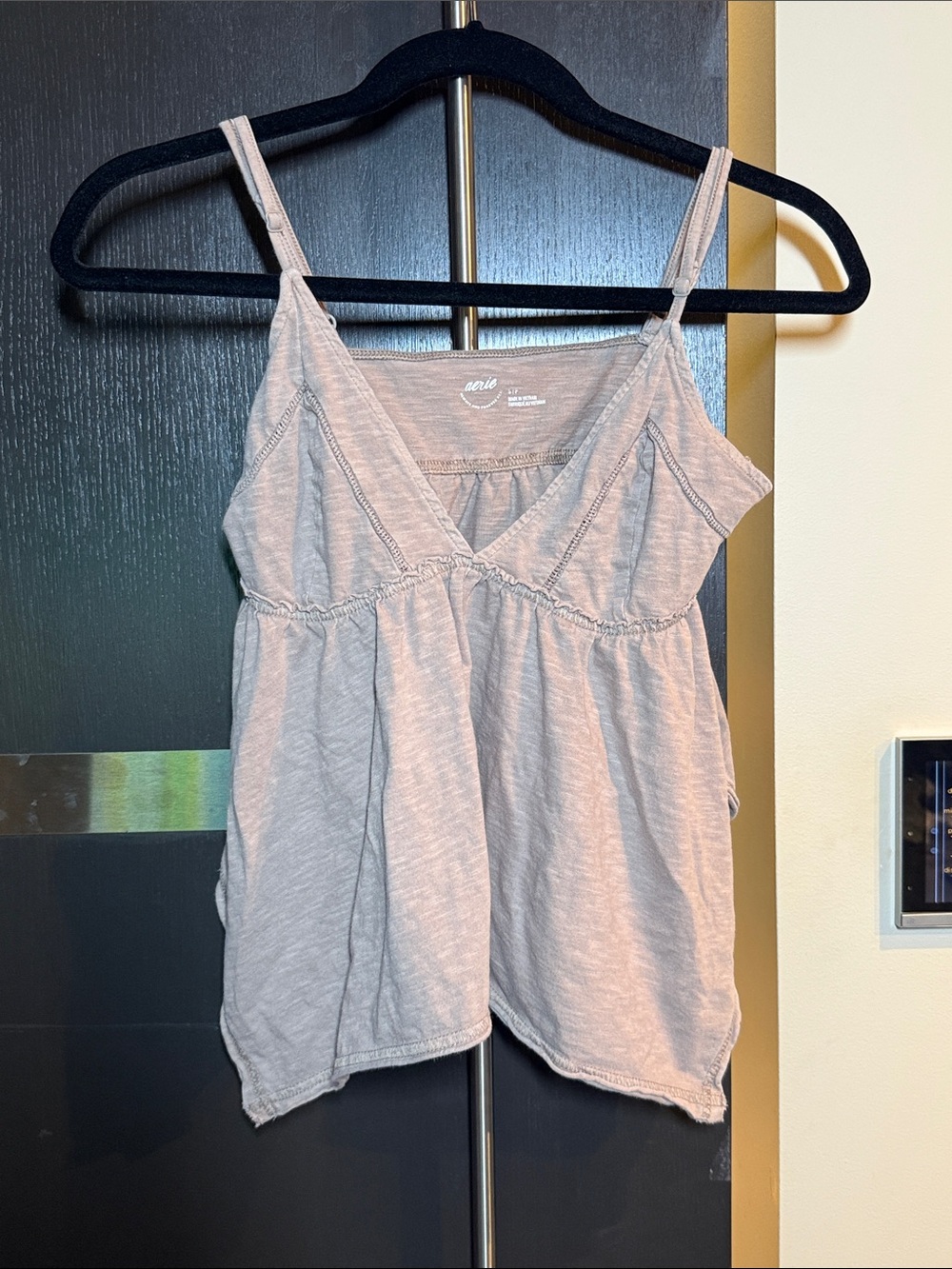 aerie light brown (tan) V-Neck Cotton-Blend top